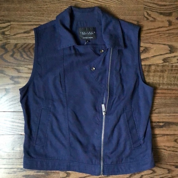 Sanctuary Moto Tencel Vest Navy Blue Medium - Picture 7 of 7